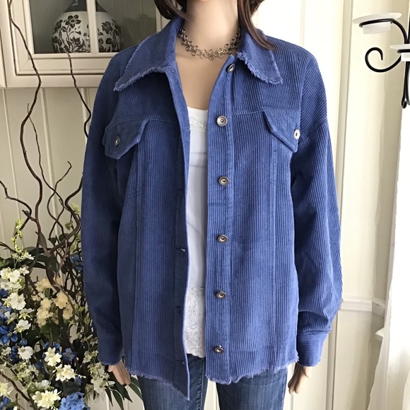 OVERSIZED BOYFRIEND CORDUROY JACKET BLUE - Picture 4 of 9